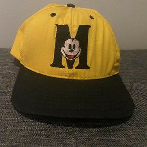 Vintage Retro Mickey Mouse 2 toned Yellow with Black Brim Baseball Hat Cap